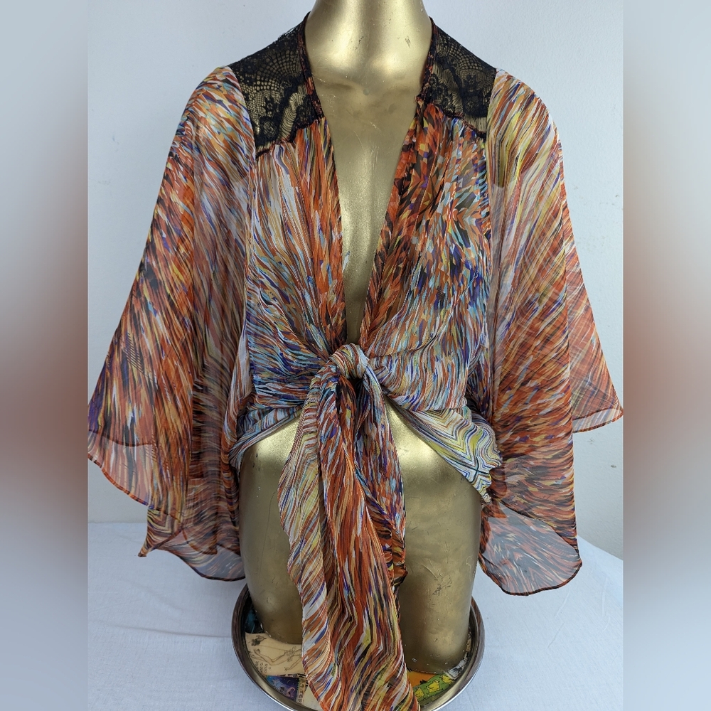 Muse Bohemia Front Tie Cardigan. Angel wing Sleeves Opaque Fabric Black …